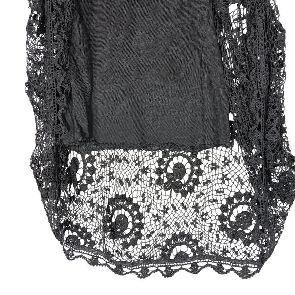 Set of 3 Piece Open Knit Skirt Top and Cardi Size Medium Black Floral Pattern - Picture 10 of 15